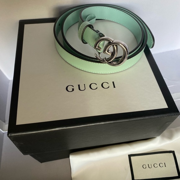 Gucci Mint Green GG Skinny Belt - Picture 3 of 5